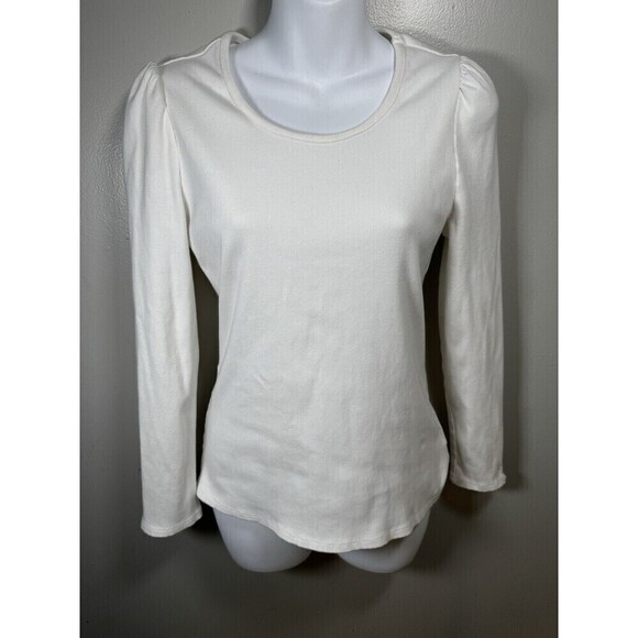 Frye Womens Ribbed Knit Long Sleeve Solid  T-Shirt Women Size L White - Picture 1 of 7